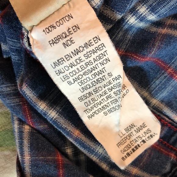 LL BEAN size Medium TALL Plaid 100% Cotton Silver metal logo Buttondown $78 NEW - Picture 15 of 16